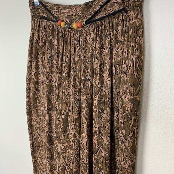 Vintage Carole Little Womens 14 Pants Pull On Rayon 80s Brown Beaded Boho Hippie - Picture 9 of 16